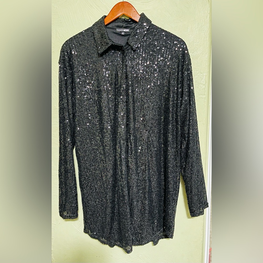 Fashion Nova Sequin Shirt Dress